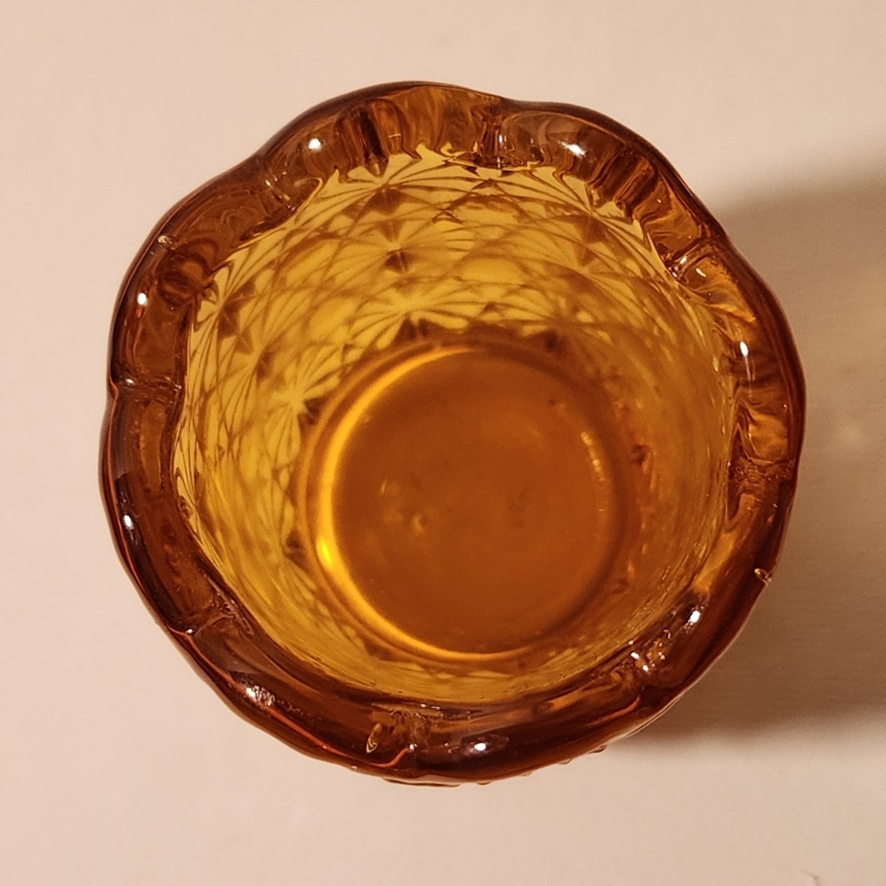 Vintage 1950s Daisy & Button Amber toothpick holder Unknown Maker - Picture 3 of 4